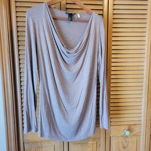H&M Basic Dark Beige Drape Neck Long Sleeve Top
